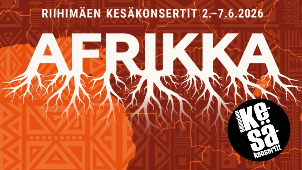 oranssiruskea tausta, jossa lukee isolla afrikka ja riihimäen kesäkonsertit 2.-7.6.2026.